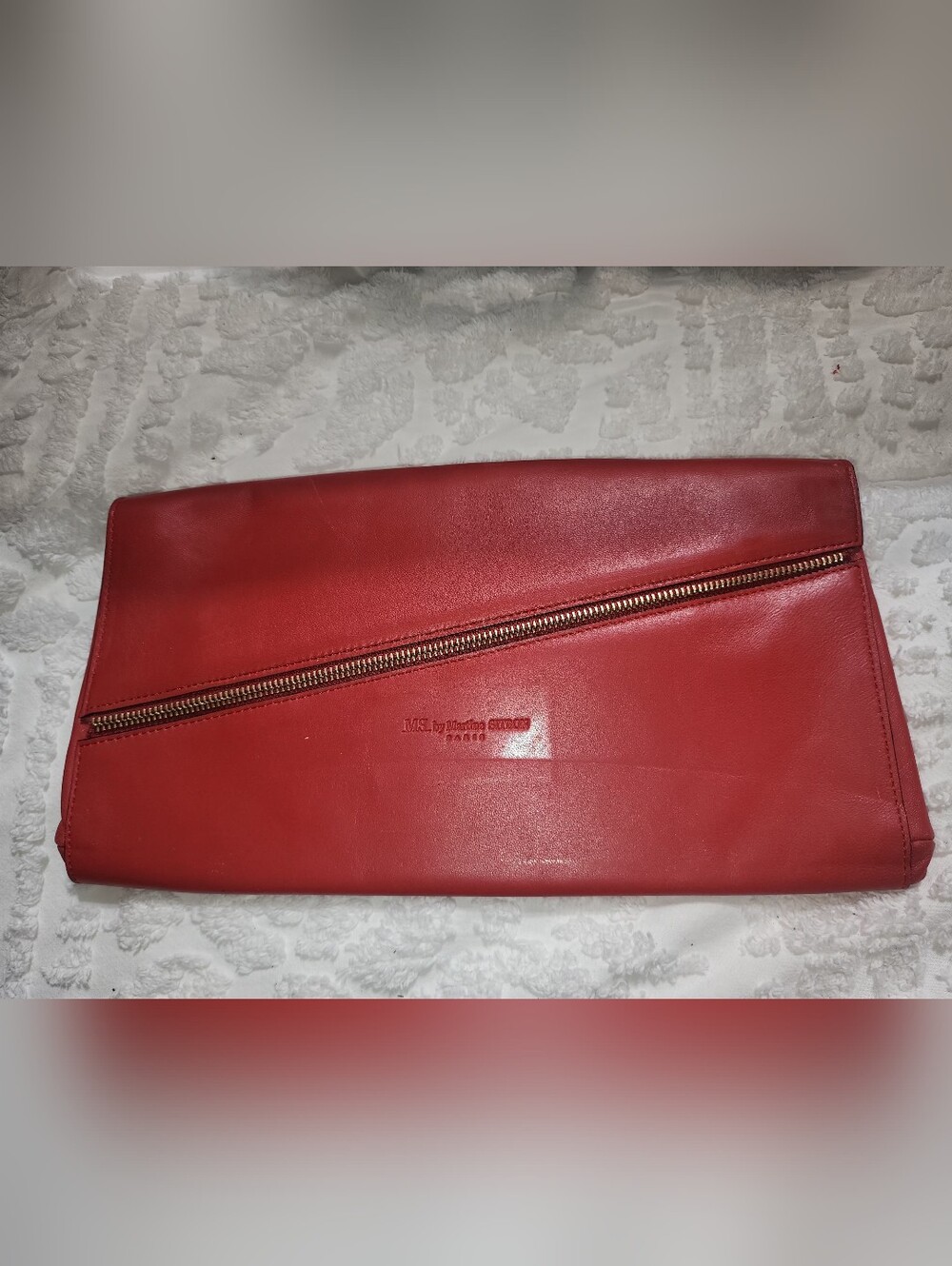 MS by Martine Sitbon Paris Red Leather Clutch, Faux Zipper Design
